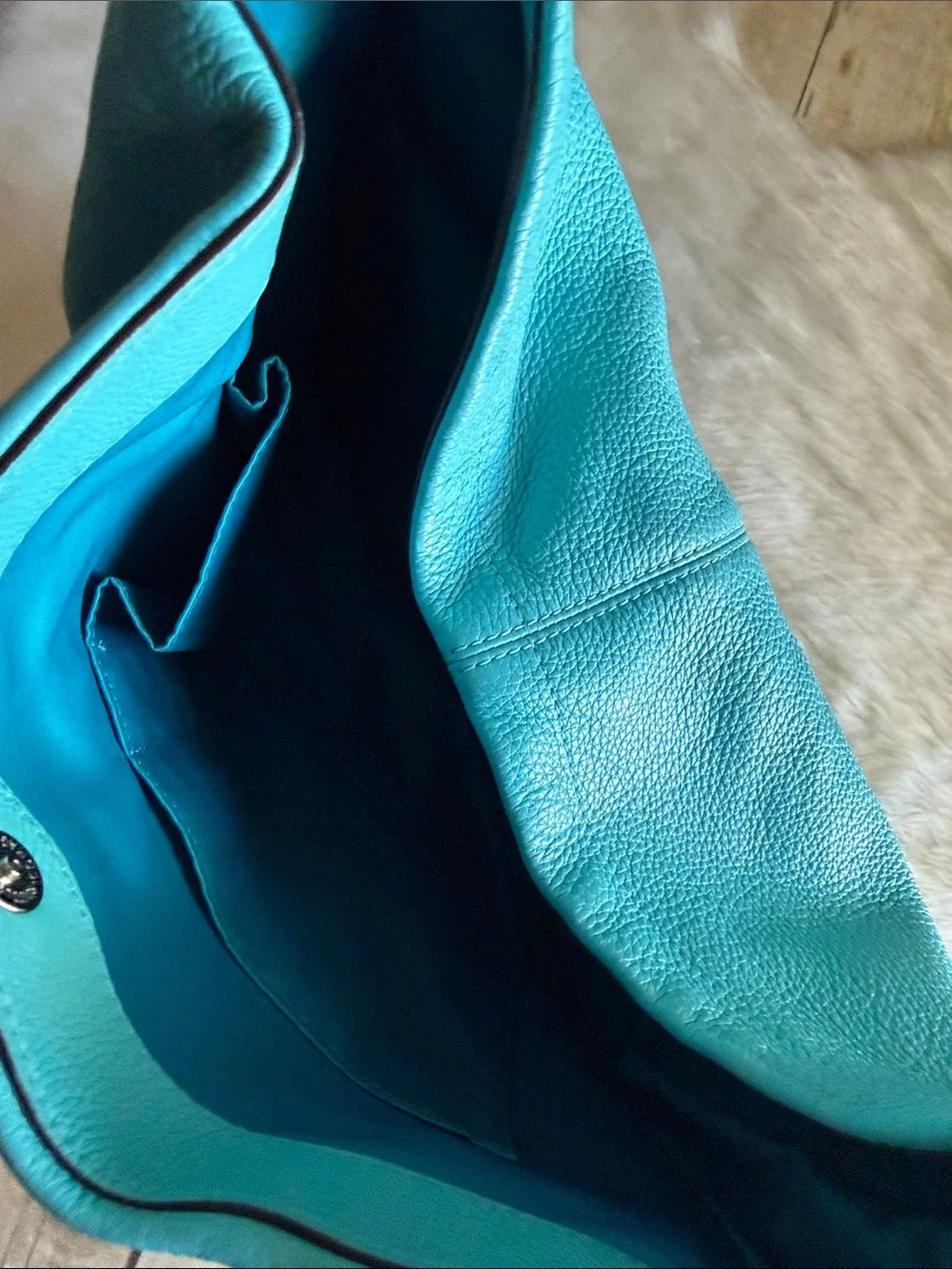 Coach Turquoise leather Hobo Bag with Tassel and Matching Coach Wallets Set